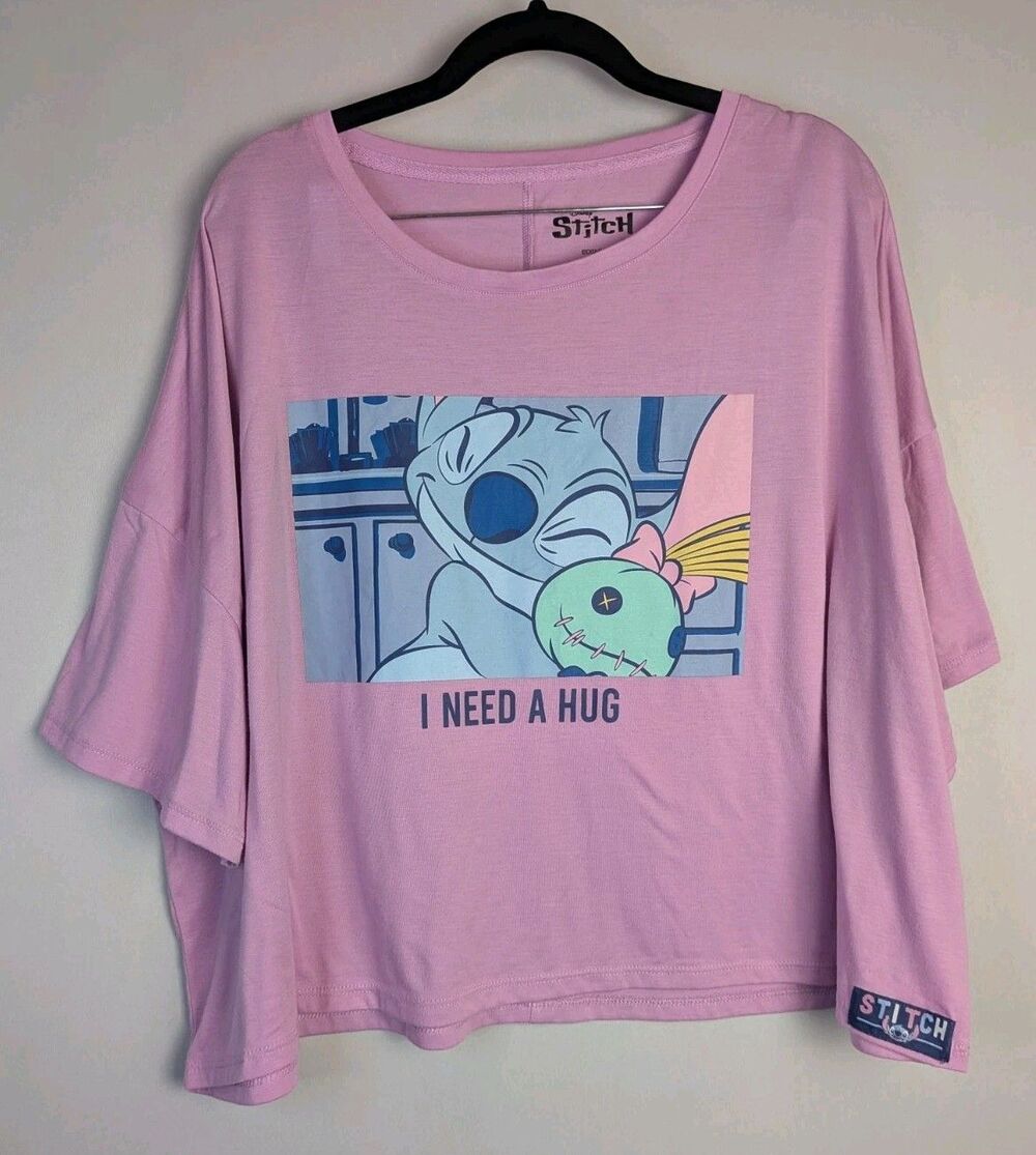 Disney Stitch Women's Sleep Tee with Short Sleeves Crop Top 2x 18W 20W Need Hug